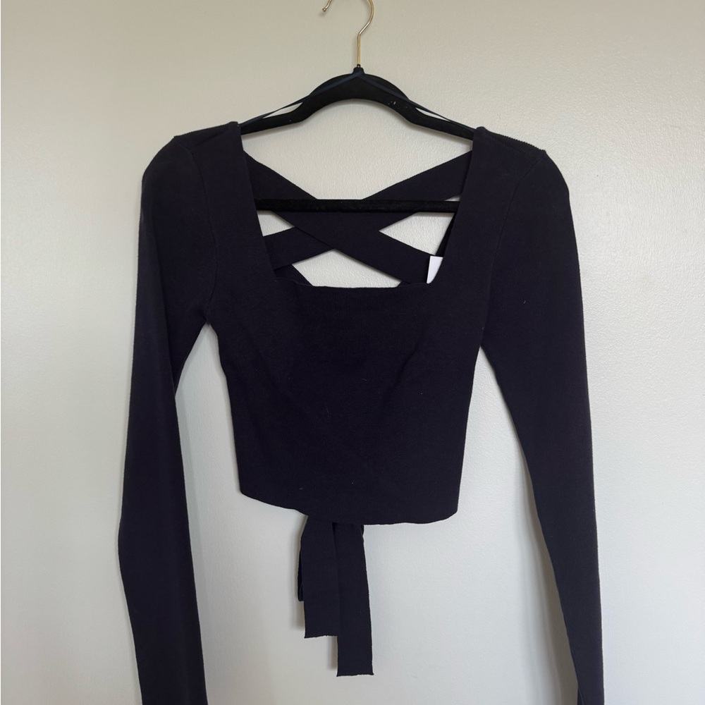 Navy Long Sleeve Cut Out Bodysuit with Tie back